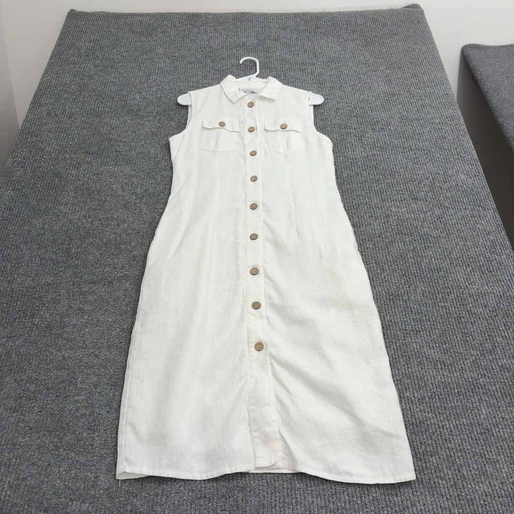Olivaceous Dress Womens L White Linen Sleeveless Button Down Midi Boho Casual